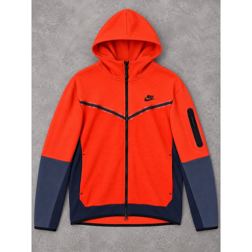 Nike Tech Fleece Hoodie Mens Large Orange Full Zip Colorblock Jacket